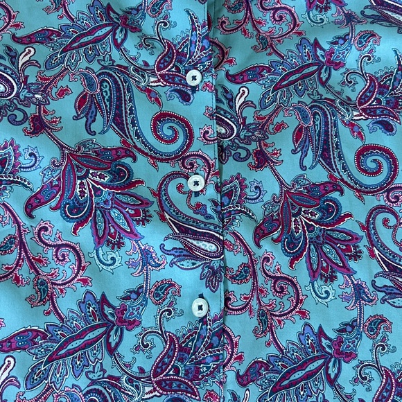 Foxcroft for Appleseed’s Paisley Button-Down Aqua & Purple LS Shirt  14P - Picture 3 of 7